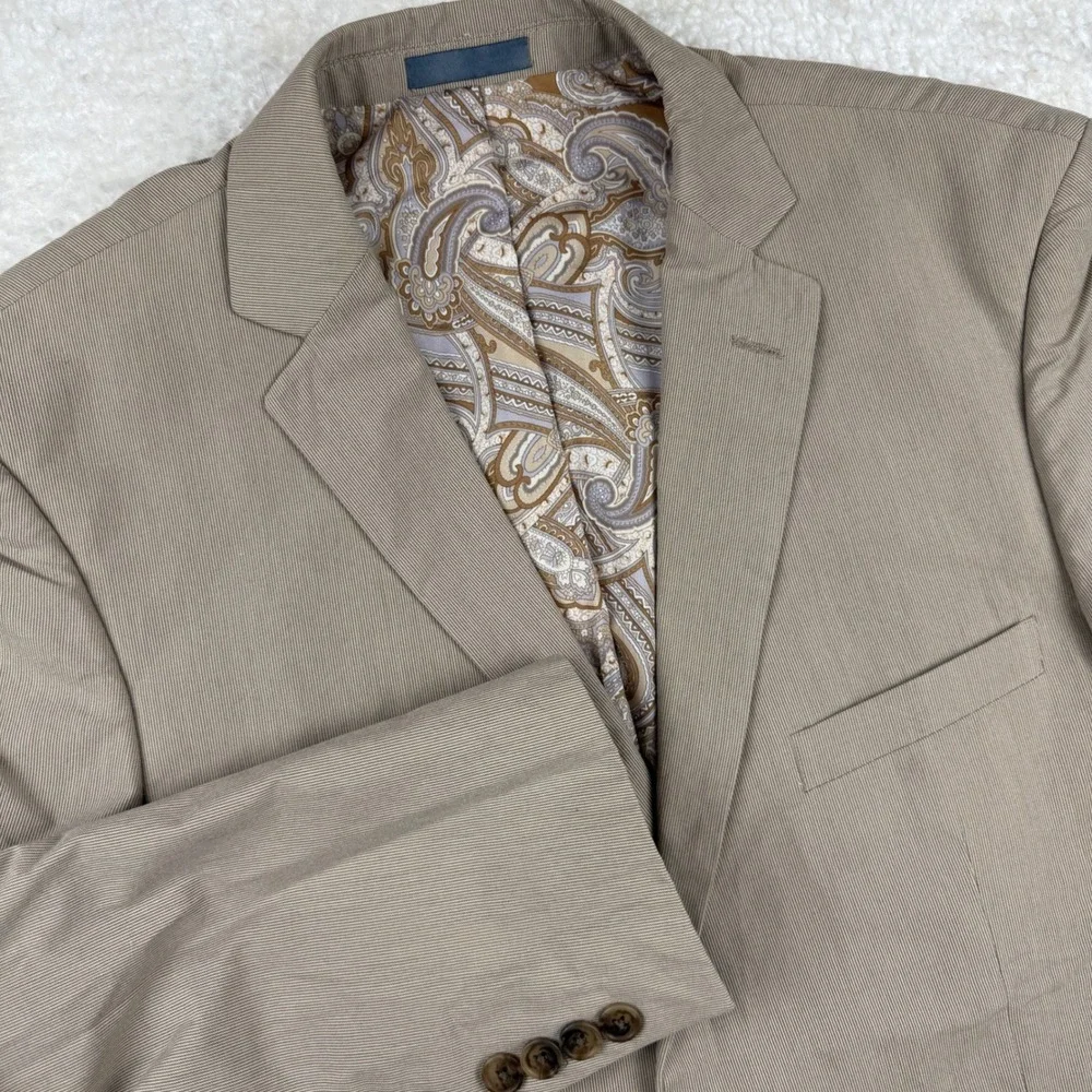 Madison Mens Tan Striped Blazer Jacket Paisley Lined Sport Coat Size XL